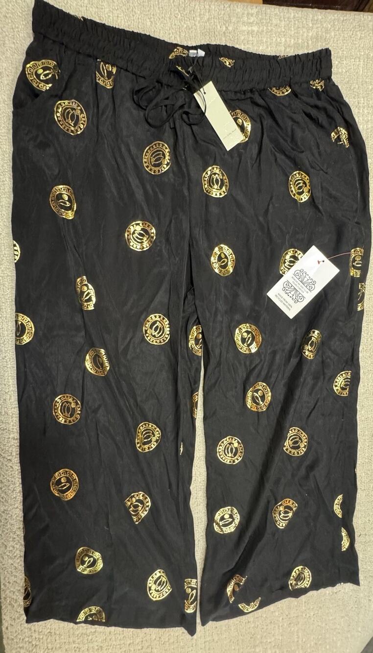 NWT Never Fully Dressed Women’s 18 Drawstring Palazzo Trousers Black - Gold Coin
